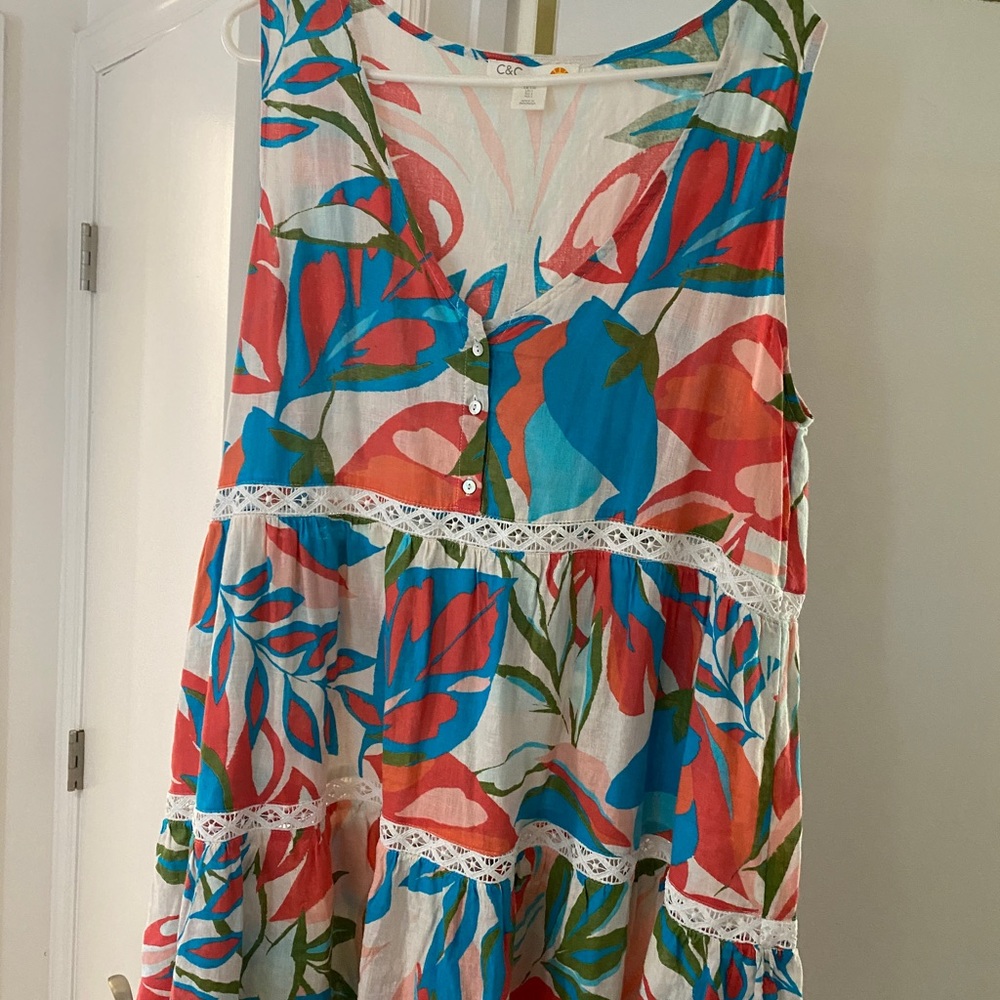 C&C California Floral Mini Dress in Coral, Teal & Olive